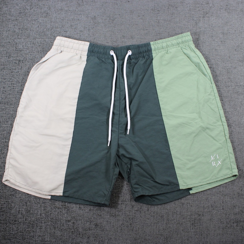 Lira Mens Colorblock Swim Trunks Green White Drawstring Board Shorts Size Large